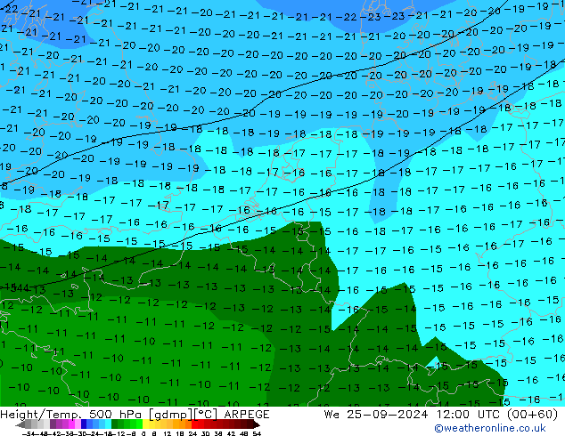 Height/Temp. 500 hPa ARPEGE Qua 25.09.2024 12 UTC