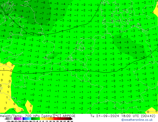 Height/Temp. 700 hPa ARPEGE Di 24.09.2024 18 UTC