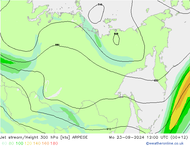 Jet stream/Height 300 hPa ARPEGE Mo 23.09.2024 12 UTC