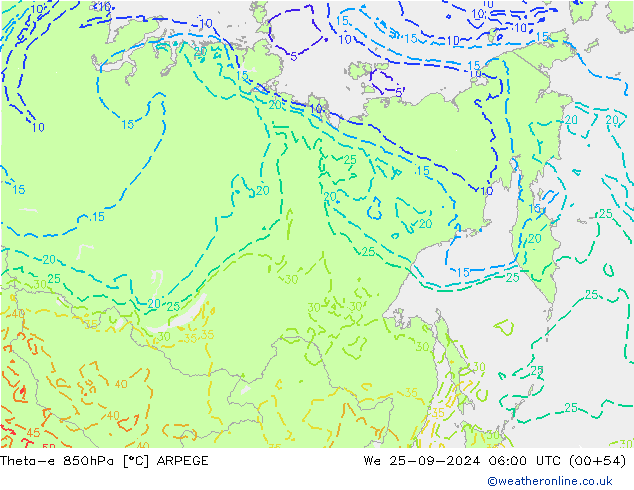 Theta-e 850hPa ARPEGE We 25.09.2024 06 UTC