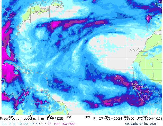 Precipitation accum. ARPEGE Fr 27.09.2024 06 UTC