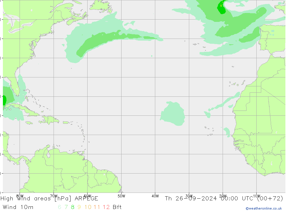yüksek rüzgarlı alanlar ARPEGE Per 26.09.2024 00 UTC