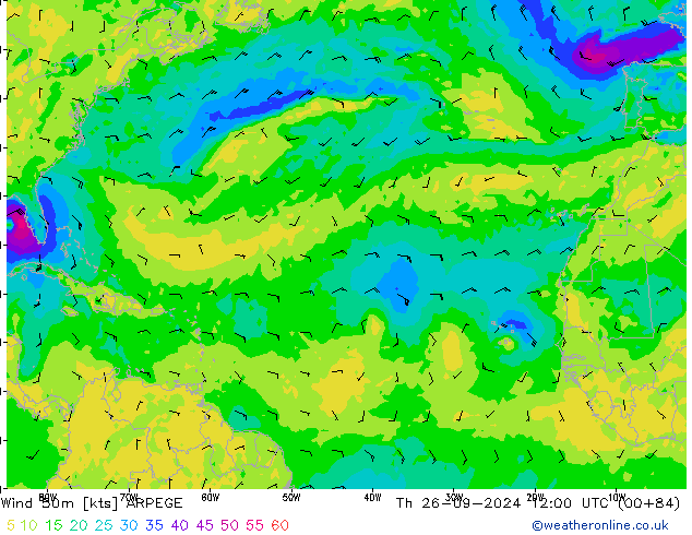 ветер 50 m ARPEGE чт 26.09.2024 12 UTC
