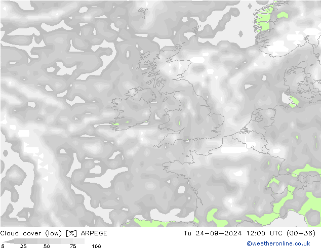 Bulutlar (düşük) ARPEGE Sa 24.09.2024 12 UTC