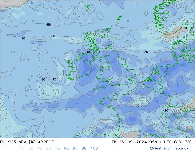 RH 925 hPa ARPEGE Čt 26.09.2024 06 UTC