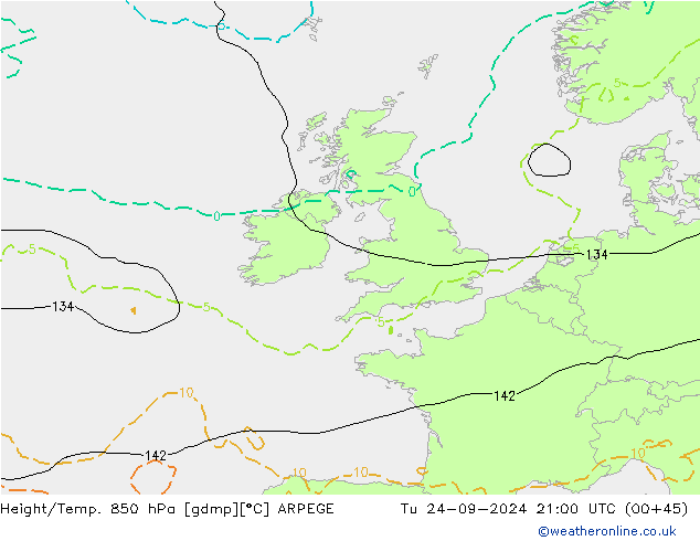 Géop./Temp. 850 hPa ARPEGE mar 24.09.2024 21 UTC