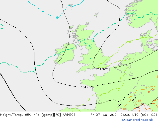 Height/Temp. 850 hPa ARPEGE Fr 27.09.2024 06 UTC