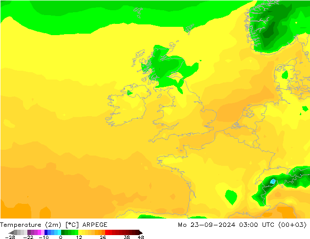 température (2m) ARPEGE lun 23.09.2024 03 UTC