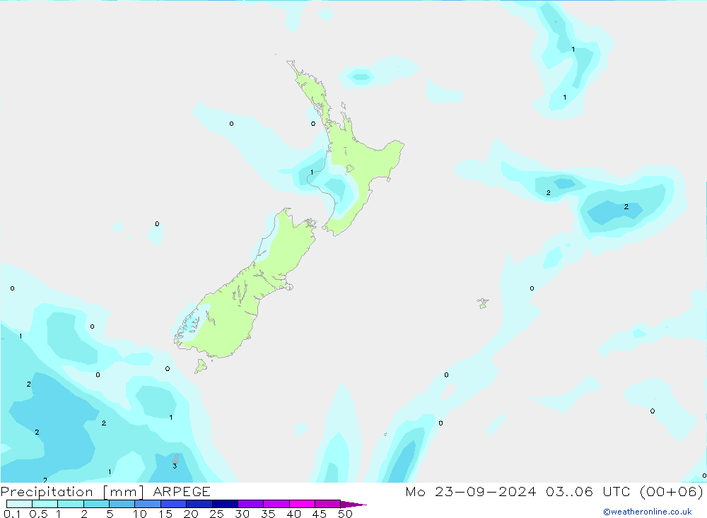 Precipitation ARPEGE Mo 23.09.2024 06 UTC