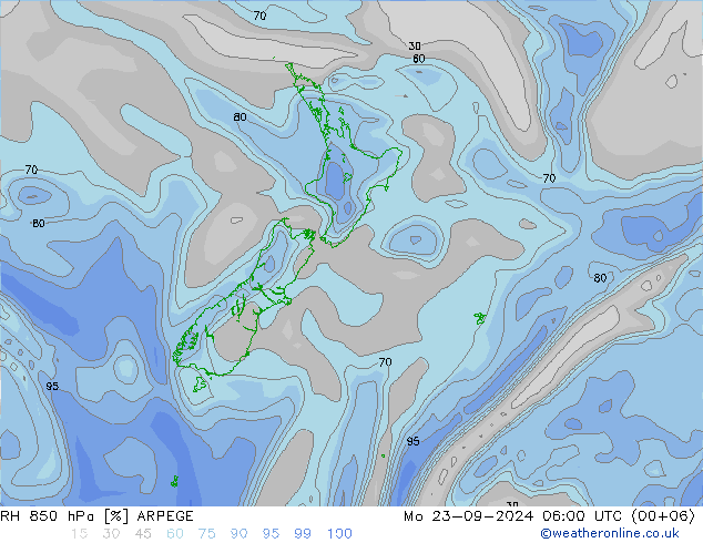 RH 850 hPa ARPEGE  23.09.2024 06 UTC