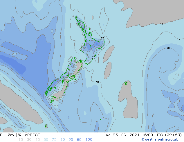 RH 2m ARPEGE mer 25.09.2024 15 UTC