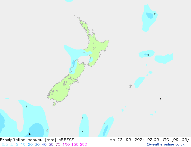 Precipitation accum. ARPEGE Mo 23.09.2024 03 UTC