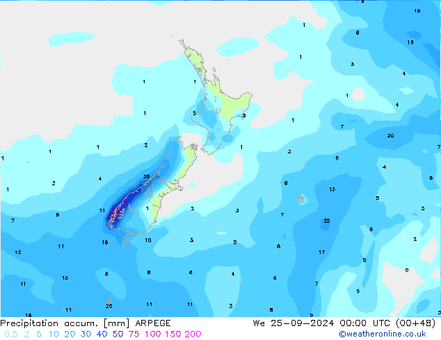 Precipitation accum. ARPEGE  25.09.2024 00 UTC