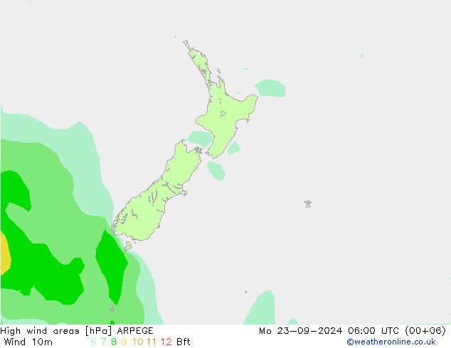 High wind areas ARPEGE  23.09.2024 06 UTC