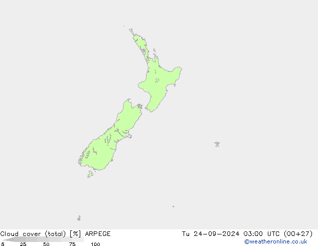 zachmurzenie (suma) ARPEGE wto. 24.09.2024 03 UTC