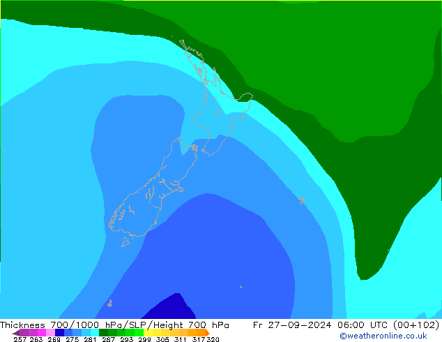 Thck 700-1000 hPa ARPEGE ven 27.09.2024 06 UTC