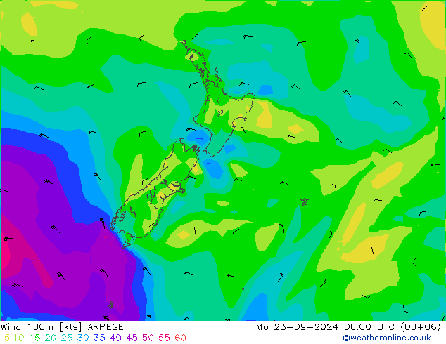 Wind 100m ARPEGE Mo 23.09.2024 06 UTC