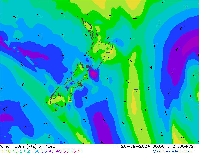 Vento 100m ARPEGE gio 26.09.2024 00 UTC