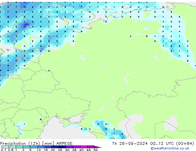 Precipitation (12h) ARPEGE Th 26.09.2024 12 UTC