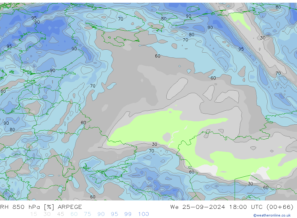 RH 850 hPa ARPEGE  25.09.2024 18 UTC