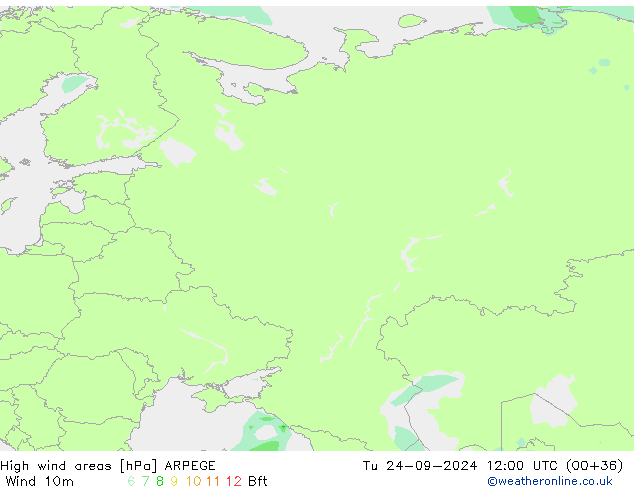 High wind areas ARPEGE mar 24.09.2024 12 UTC