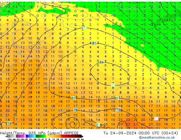 Hoogte/Temp. 925 hPa ARPEGE di 24.09.2024 00 UTC