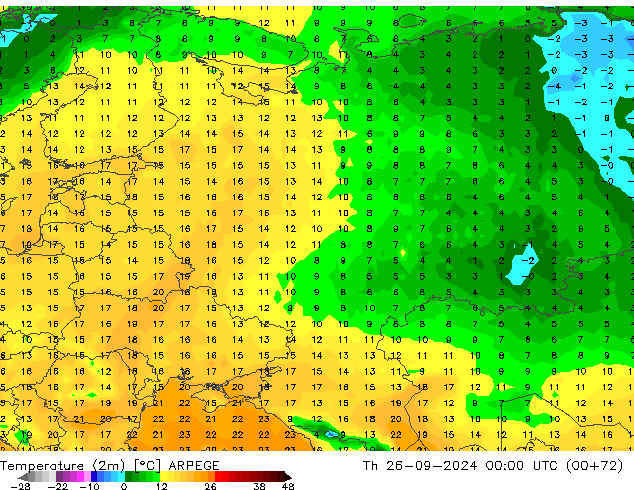 Temperaturkarte (2m) ARPEGE Do 26.09.2024 00 UTC