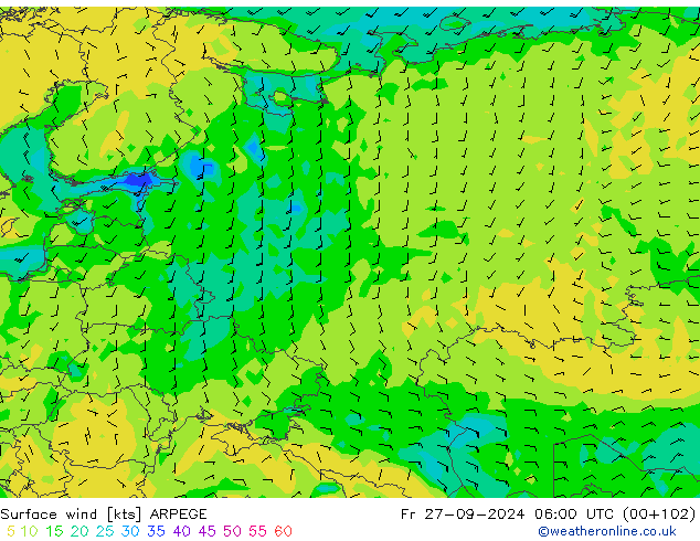 Vento 10 m ARPEGE ven 27.09.2024 06 UTC