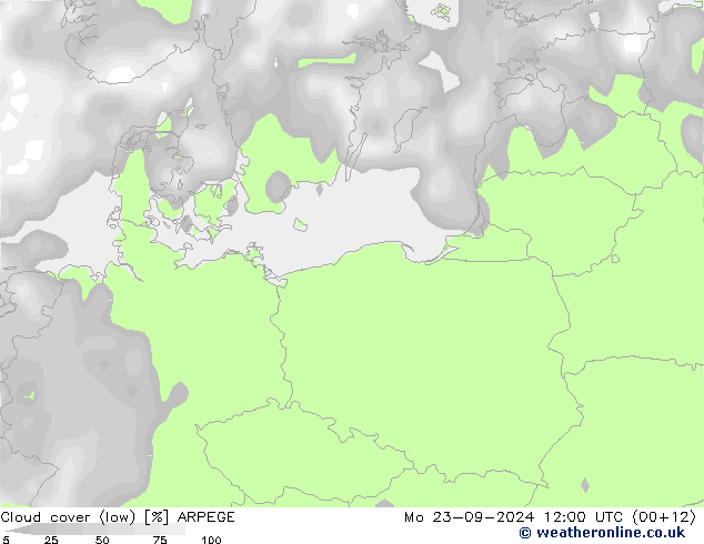 Wolken (tief) ARPEGE Mo 23.09.2024 12 UTC