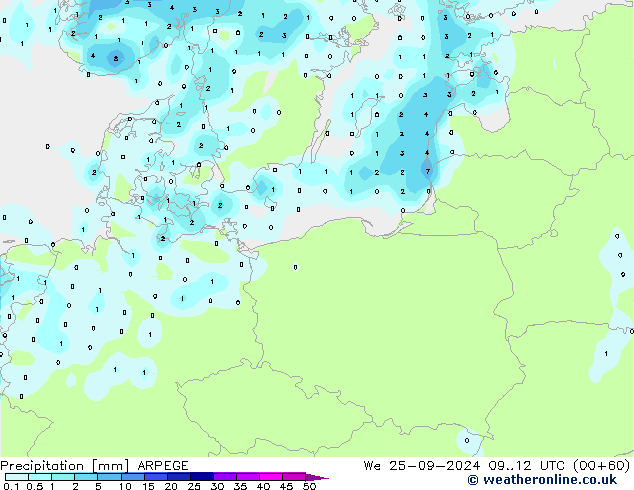 осадки ARPEGE ср 25.09.2024 12 UTC