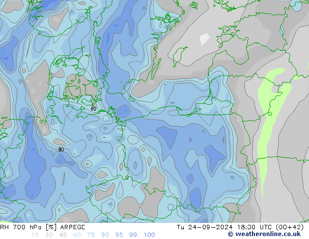 RH 700 hPa ARPEGE mar 24.09.2024 18 UTC