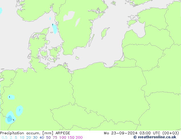 Precipitation accum. ARPEGE Mo 23.09.2024 03 UTC