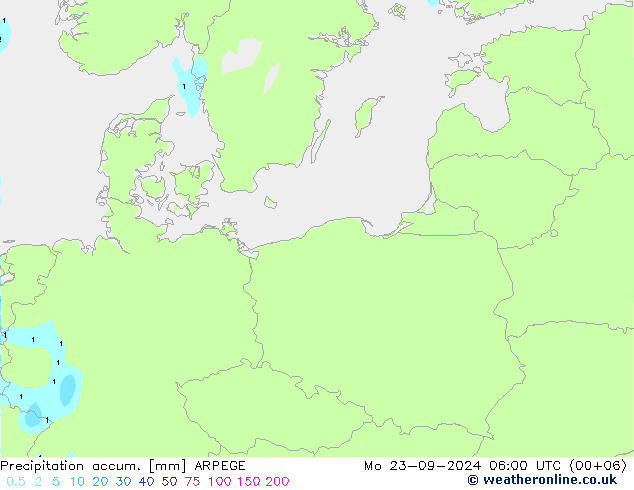 Precipitation accum. ARPEGE Seg 23.09.2024 06 UTC