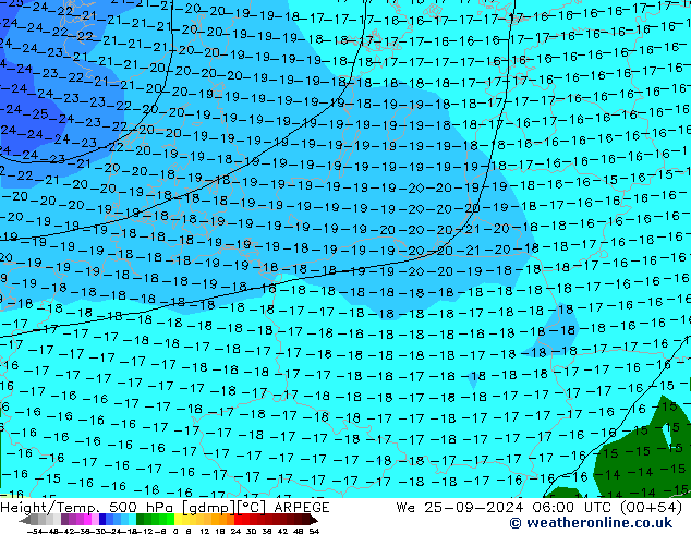 Height/Temp. 500 hPa ARPEGE We 25.09.2024 06 UTC