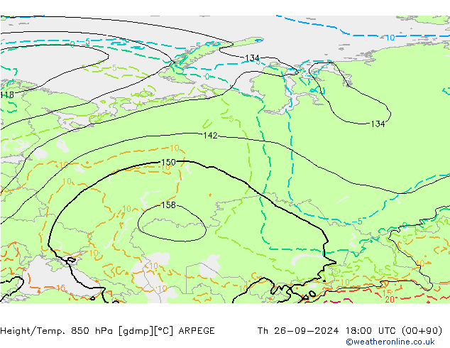 Height/Temp. 850 hPa ARPEGE  26.09.2024 18 UTC