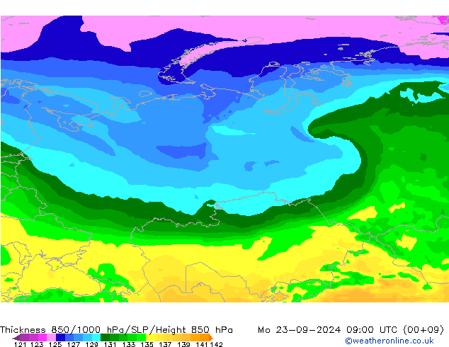 Thck 850-1000 hPa ARPEGE Po 23.09.2024 09 UTC