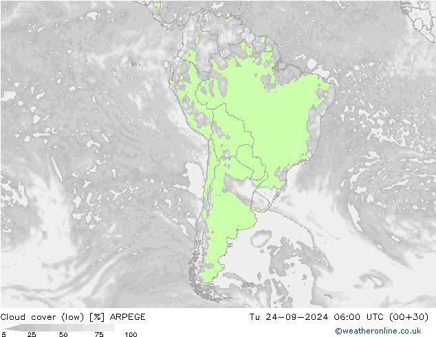 zachmurzenie (niskie) ARPEGE wto. 24.09.2024 06 UTC