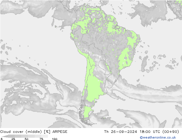 Nubes medias ARPEGE jue 26.09.2024 18 UTC