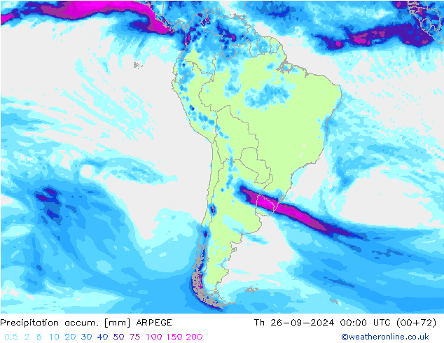 Totale neerslag ARPEGE do 26.09.2024 00 UTC