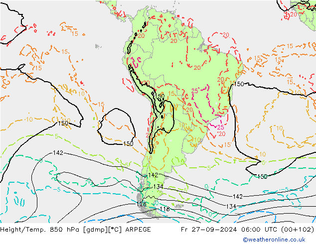 Height/Temp. 850 hPa ARPEGE Sex 27.09.2024 06 UTC