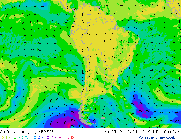 Rüzgar 10 m ARPEGE Pzt 23.09.2024 12 UTC