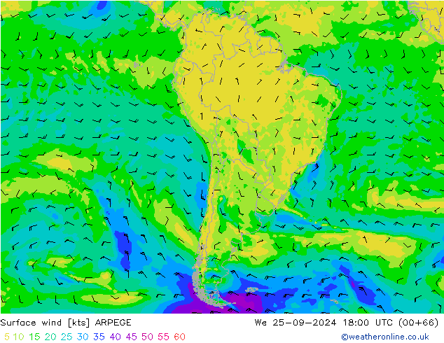 Surface wind ARPEGE St 25.09.2024 18 UTC