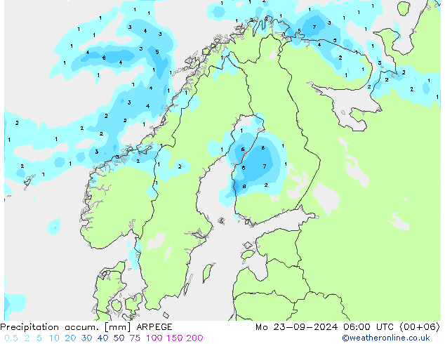 Precipitation accum. ARPEGE 星期一 23.09.2024 06 UTC