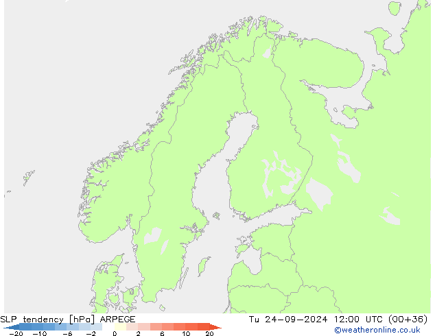 SLP tendency ARPEGE Út 24.09.2024 12 UTC