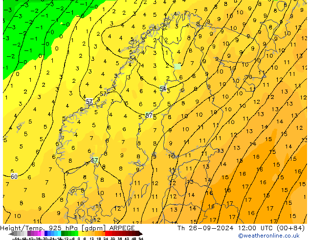 Géop./Temp. 925 hPa ARPEGE jeu 26.09.2024 12 UTC