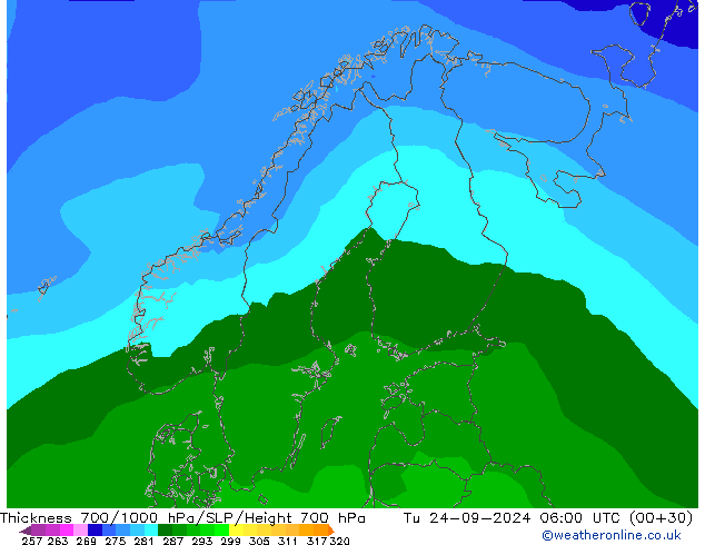 Thck 700-1000 hPa ARPEGE Tu 24.09.2024 06 UTC