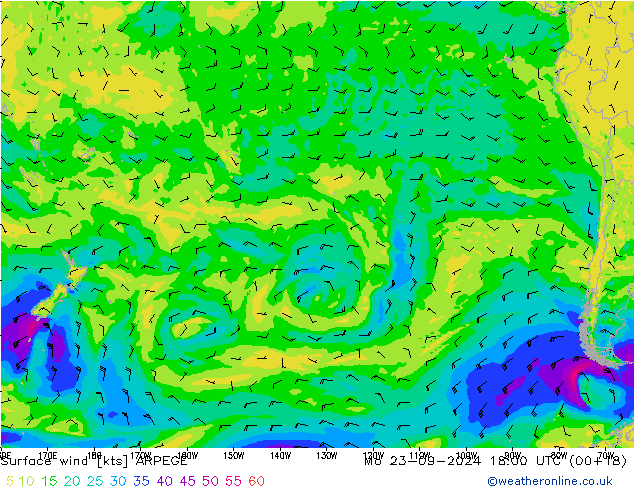 Surface wind ARPEGE Mo 23.09.2024 18 UTC