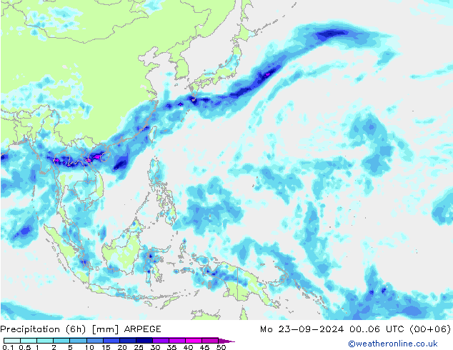 Precipitation (6h) ARPEGE Mo 23.09.2024 06 UTC