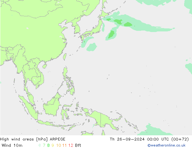 High wind areas ARPEGE чт 26.09.2024 00 UTC