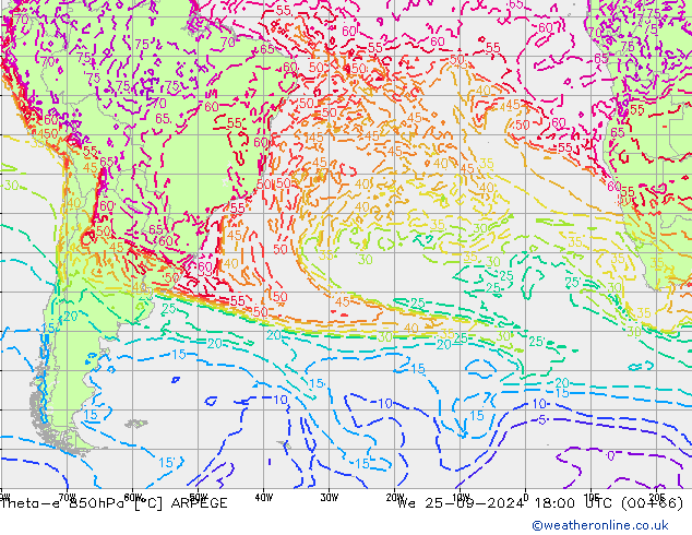 Theta-e 850hPa ARPEGE St 25.09.2024 18 UTC